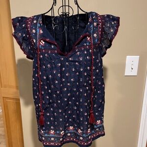 J. Crew Navy Blouse with Red and White Floral Pattern